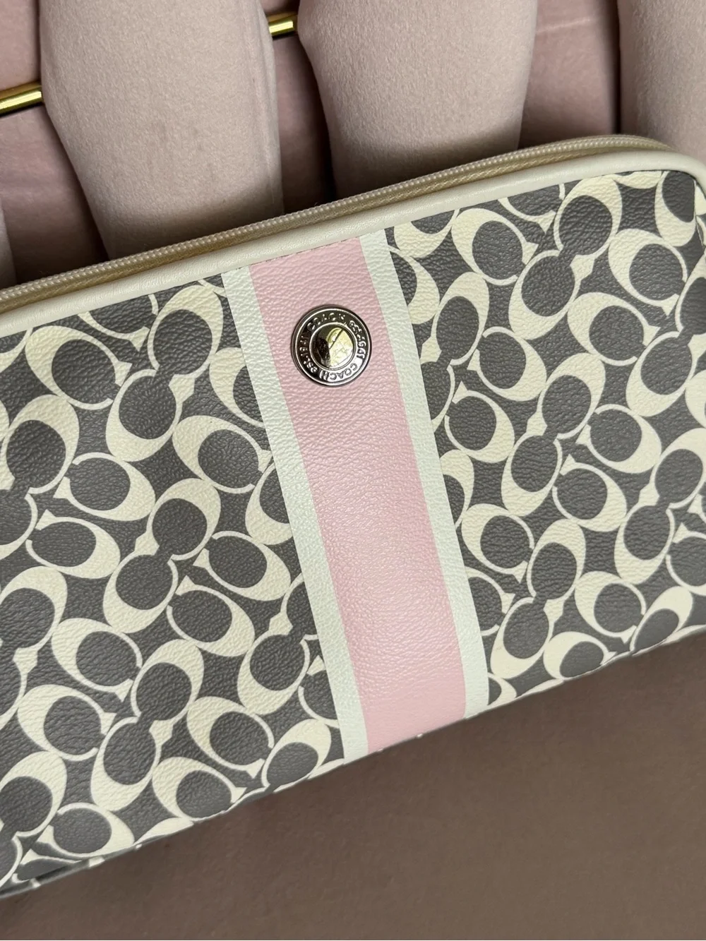 COACH Heritage Signature Stripe Cosmetic Bag 🩷